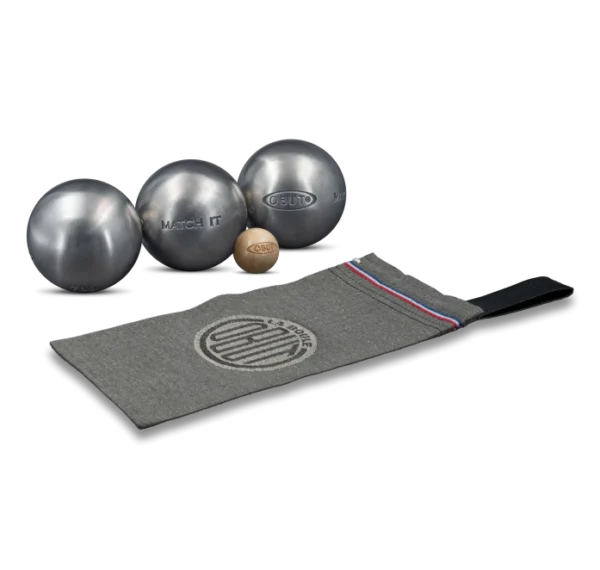 Jeu De 3 Boules De Pétanque Obut MATCH – 75 Mm, 710 G, Lisse, Noir Satiné – Avec Jack Et Sac